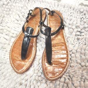 Sam Edelman Black and Tan Croc-Embossed Sandals Women's Sz 6.5 Comfy Staple
